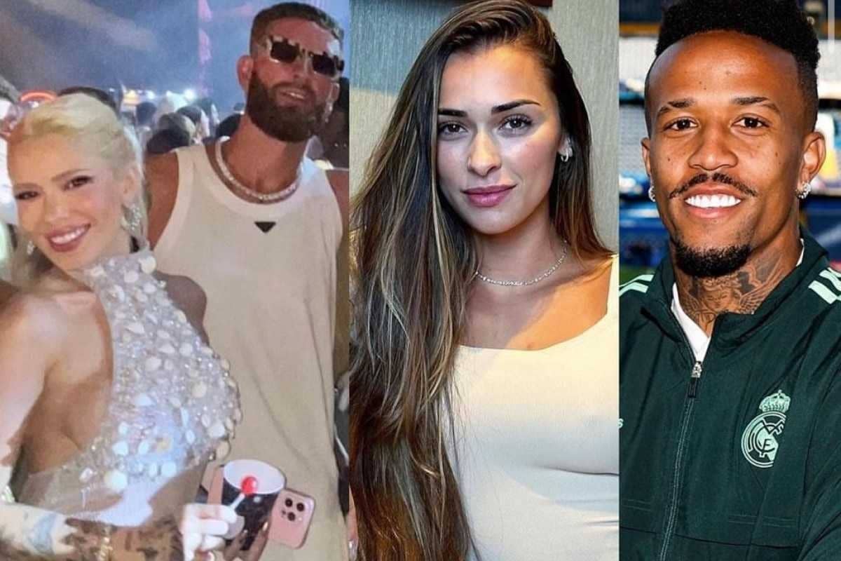 Éder Militão, do Real Madrid, visto com Tainá Castro, ex-esposa de Léo Pereira, do Flamengo, que namora Karoline Lima, ex de Militão.
