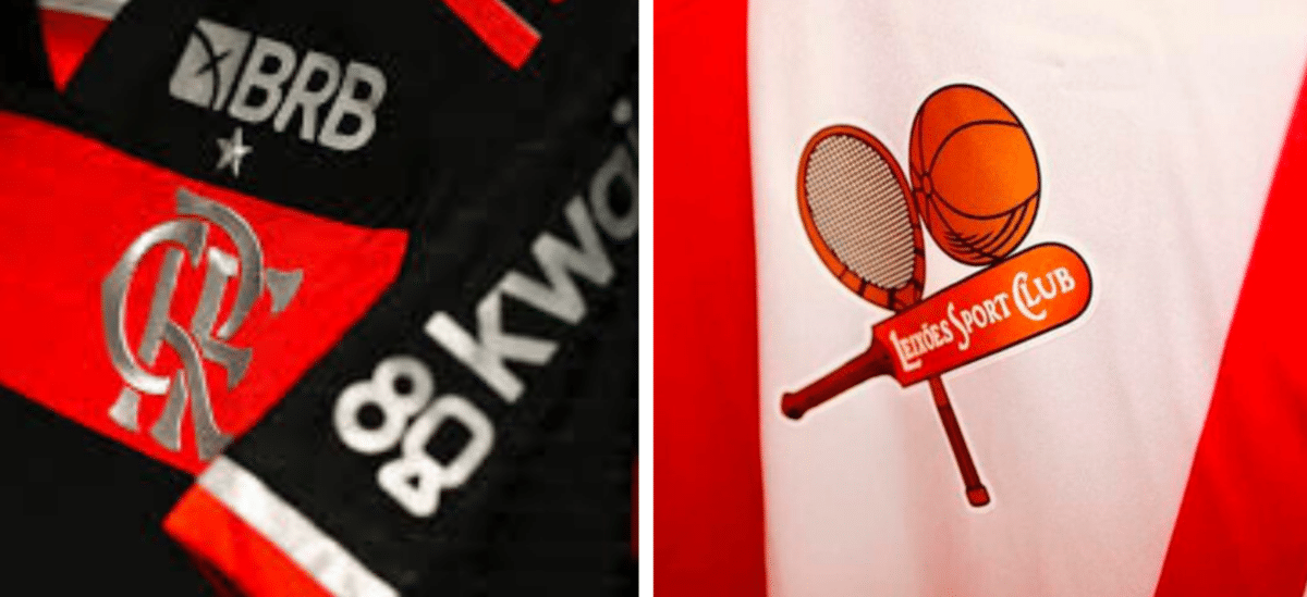 Detalhe da camisa do Flamengo, à esquerda, e do Leixões, à direita
