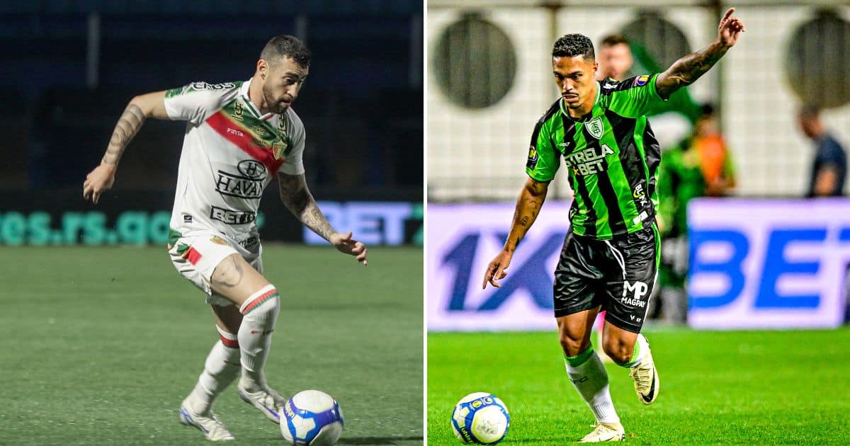 Jogadores do Brusque e America-MG lado a lado.