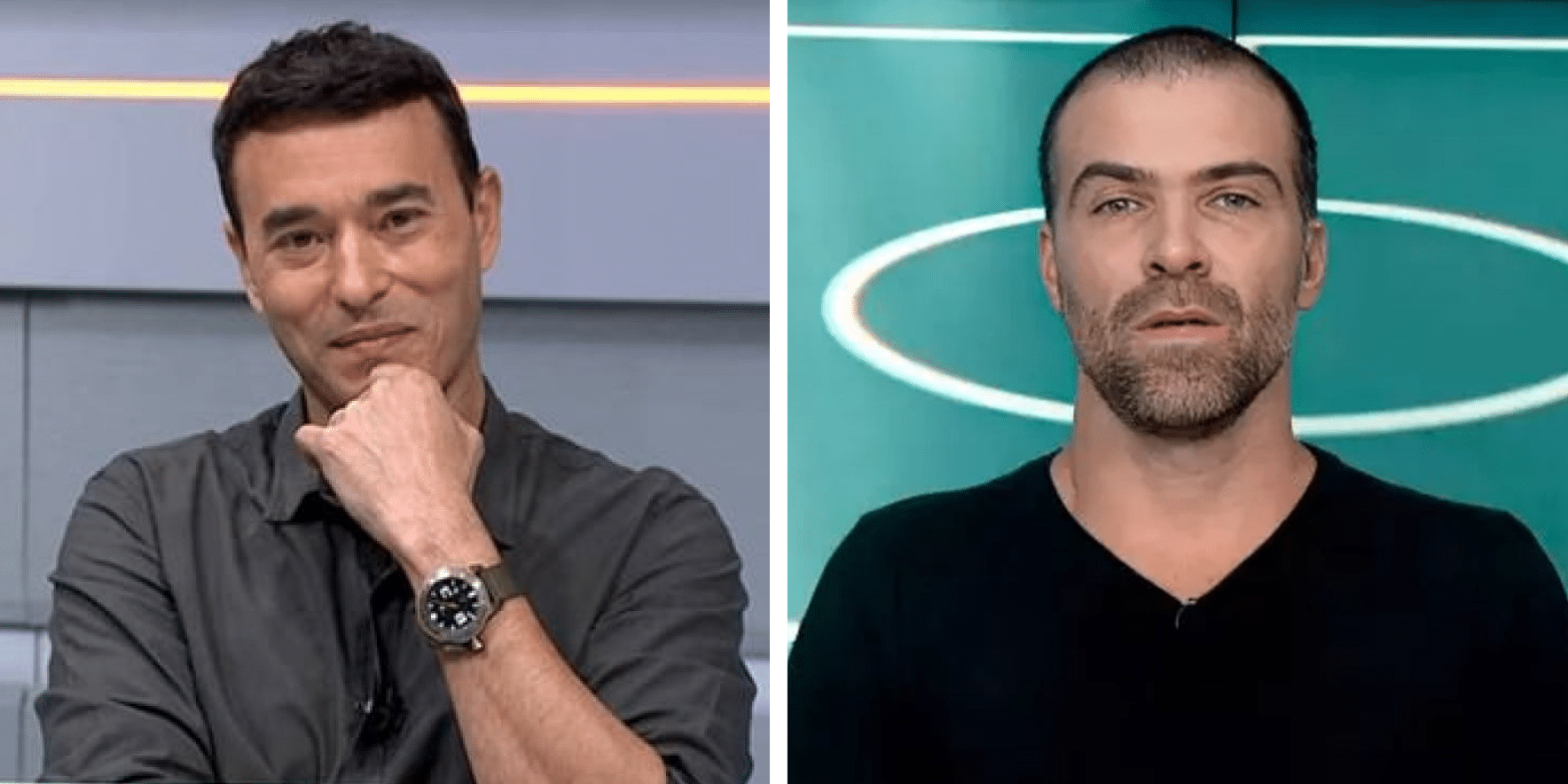 Montagem com André Rizek sorrindo à esquerda, e Thiago Asmar, o Pilhado, com expressão neutra à direita.