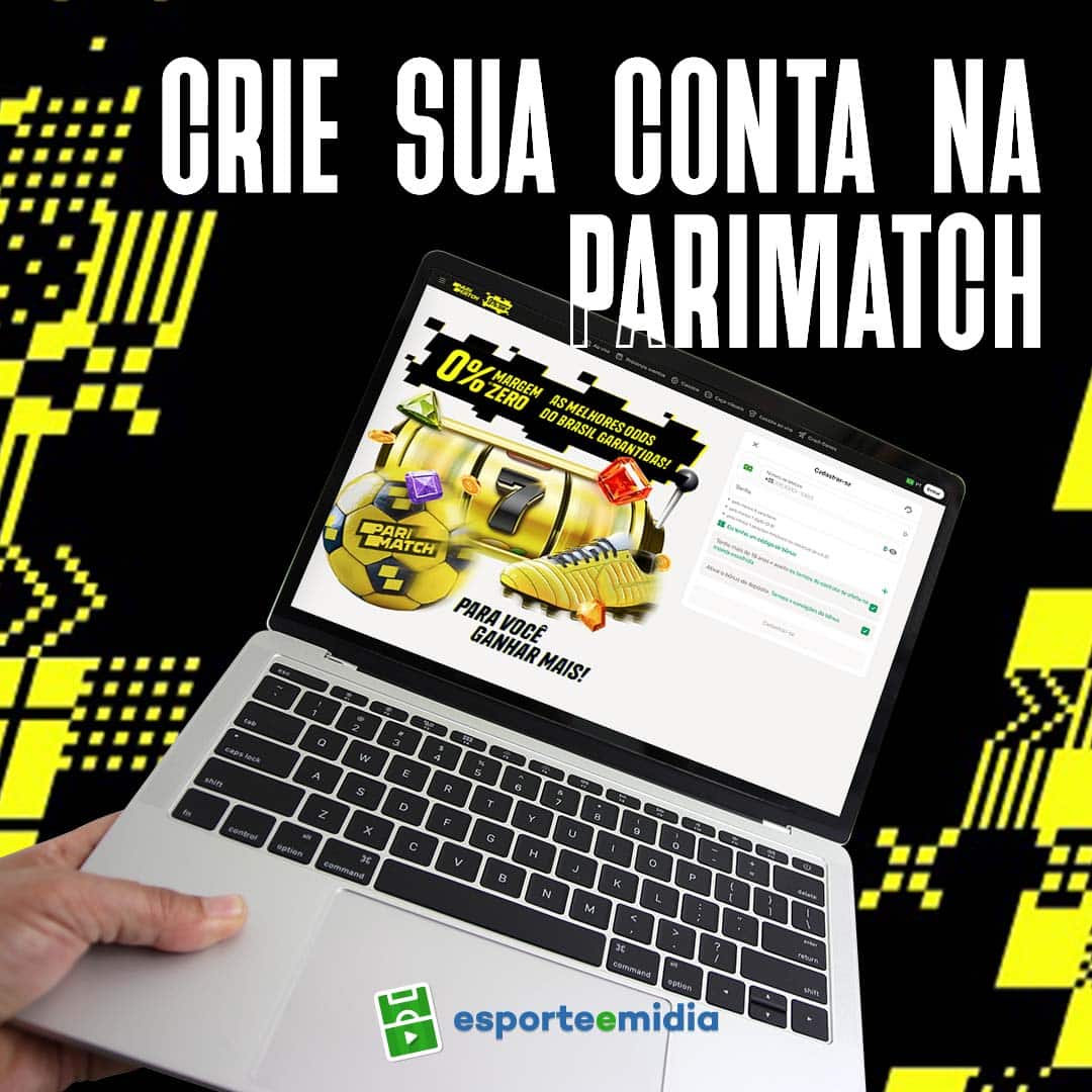 Step By Step How to Register Laptop mostrando o site de apostas Parimatch com destaque para a frase: 'Crie sua conta na Parimatch'